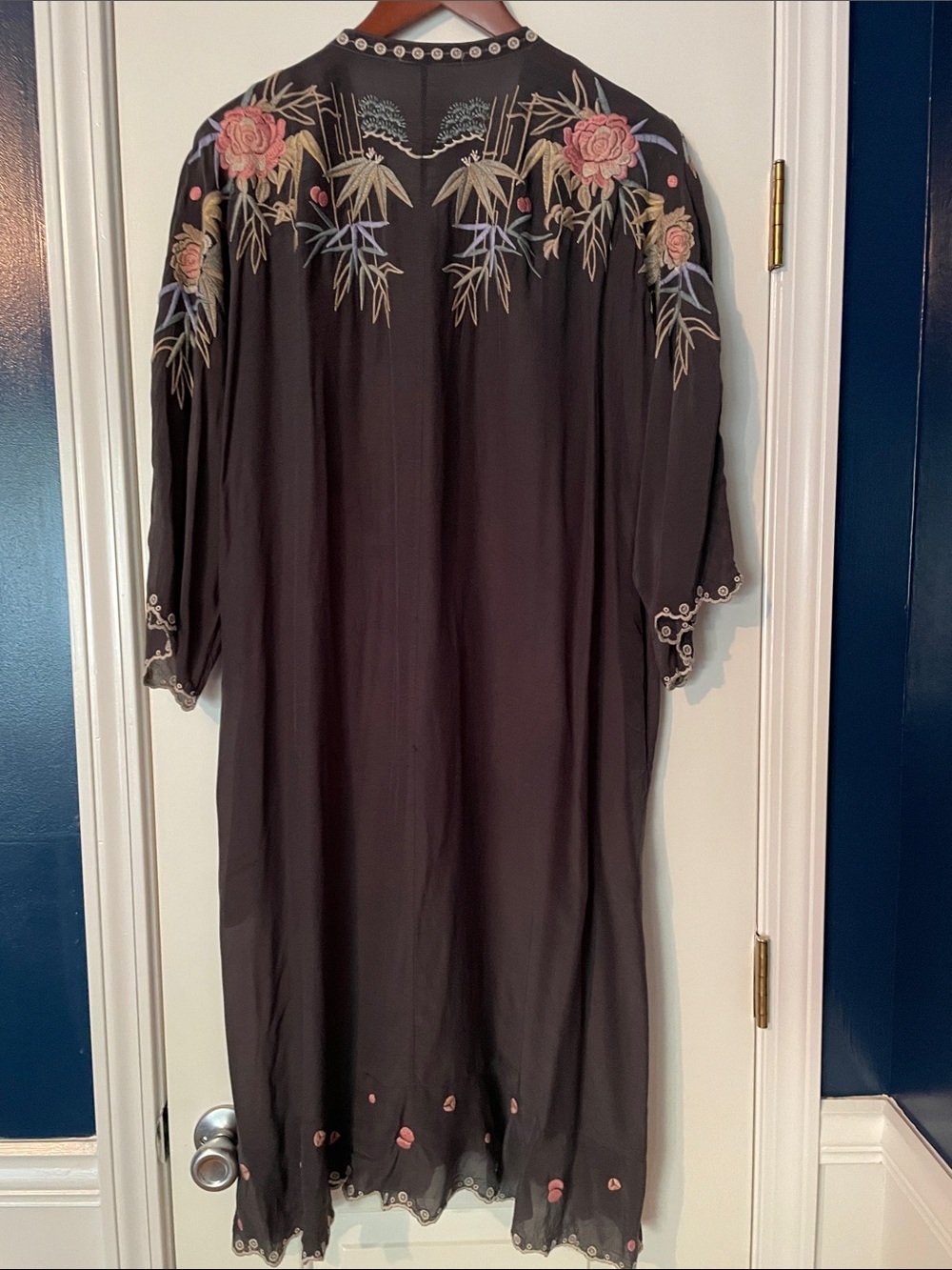 Johnny Was Black Embroidered Tunic with Gray Floral Accents - Picture 4 of 4